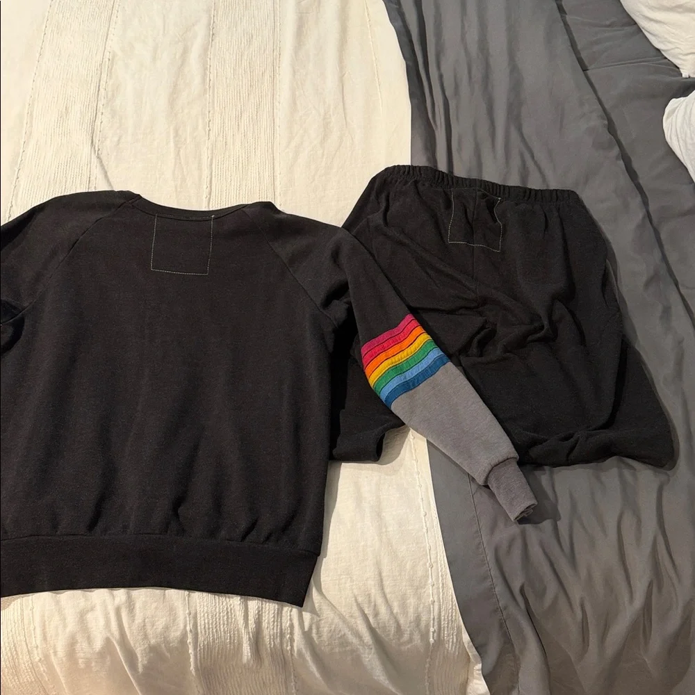 Aviator Nation Black Sweatshirt and sweatpants set with Rainbow Stripes - Picture 5 of 5